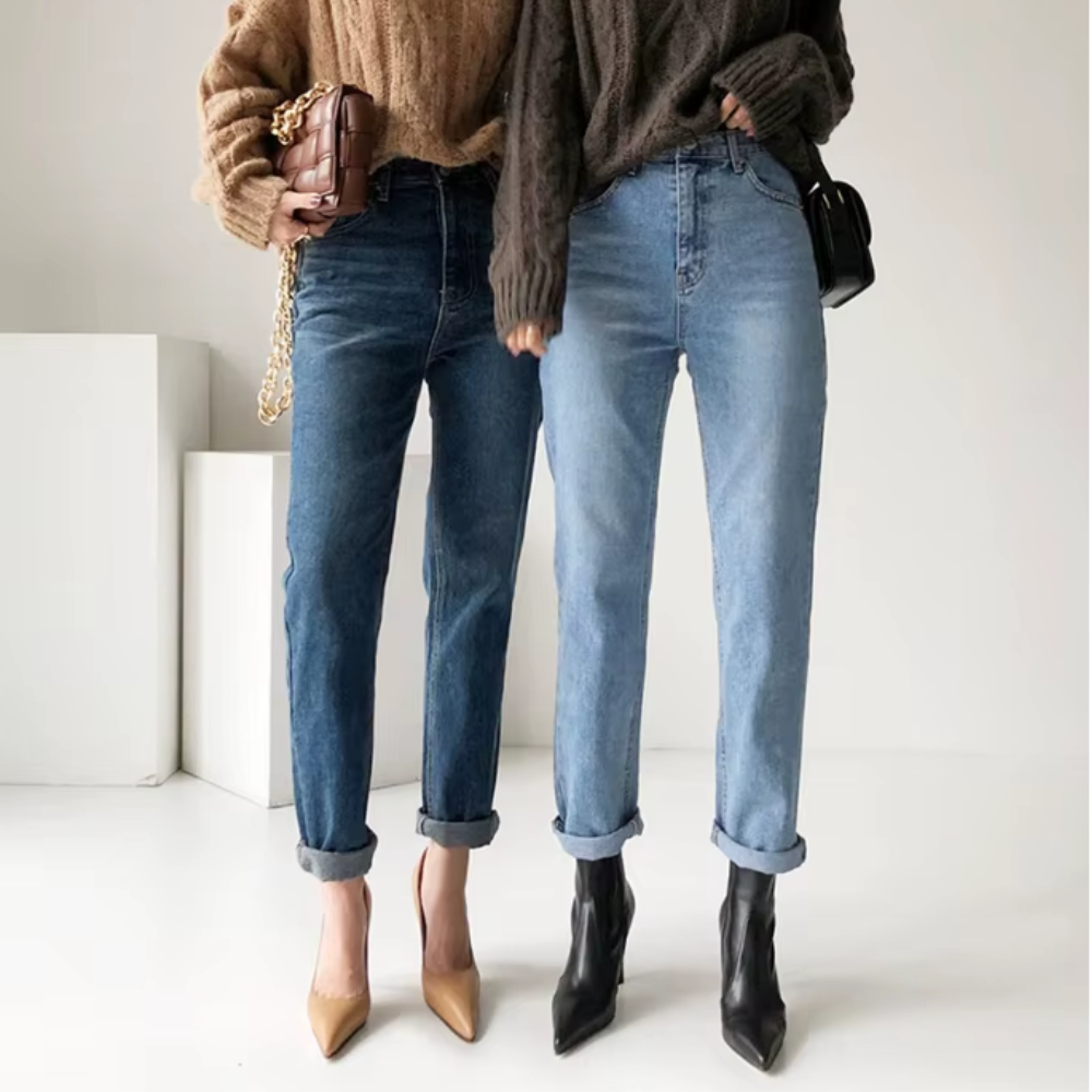 jean denim taille haute droit
