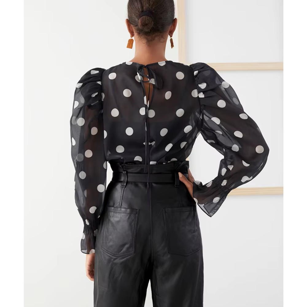chemisier élégant à pois noir femme