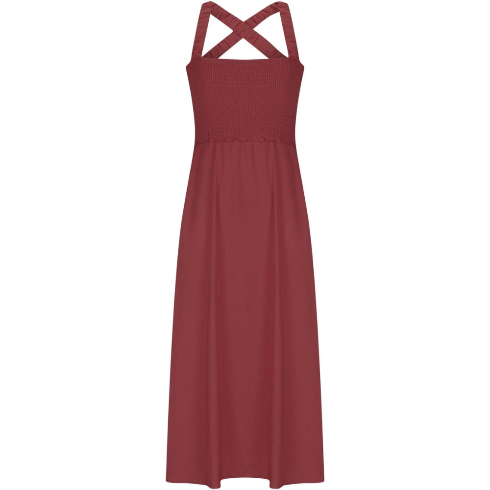 Robe longue à dos nu croisé pour femme marron (3)