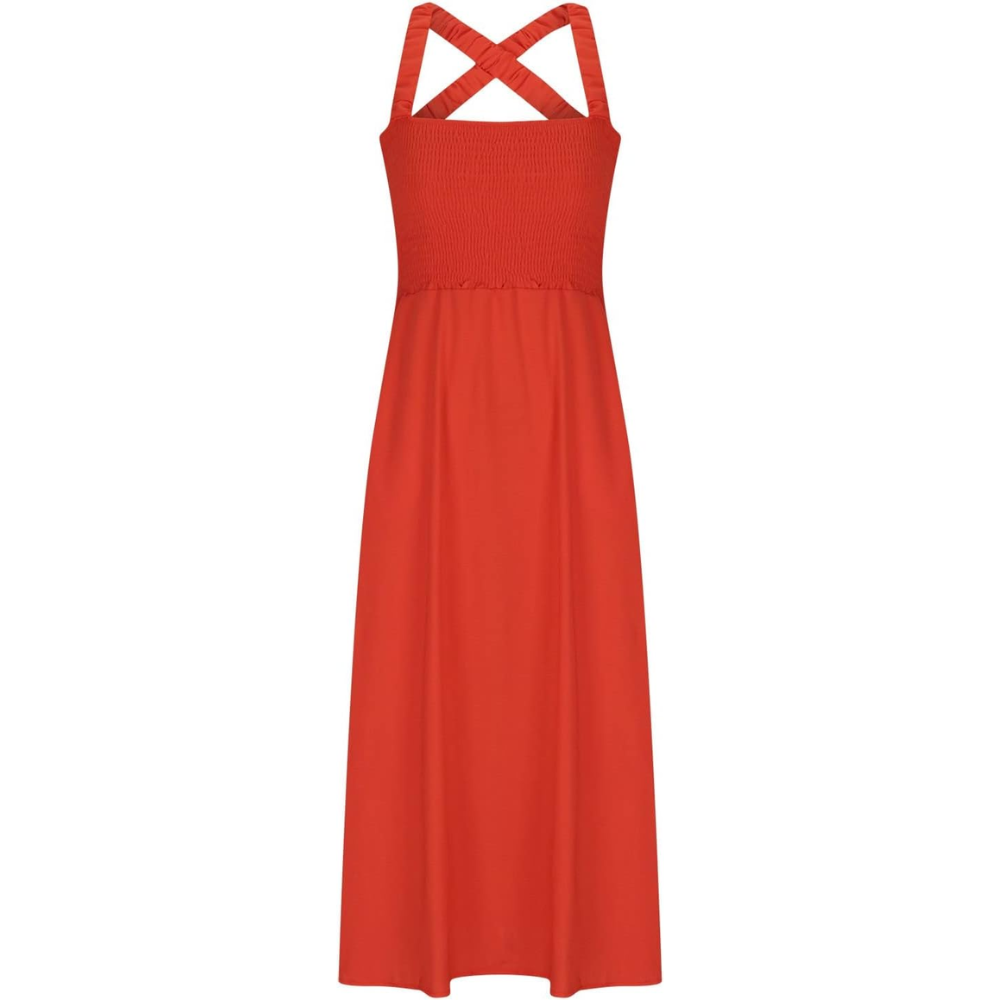 Robe longue à dos nu croisé pour femme corail