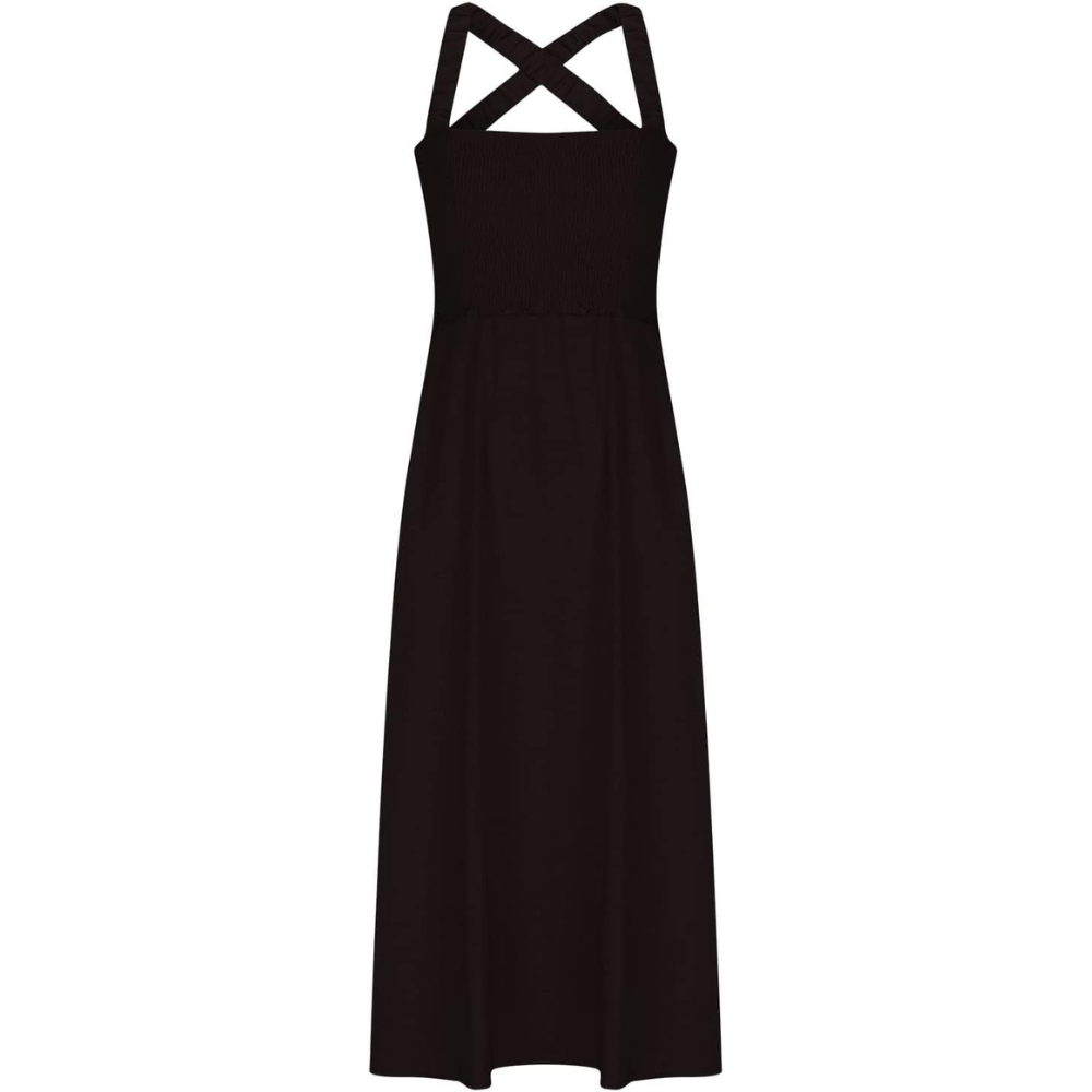 Robe longue à dos nu croisé pour femme noire (2)