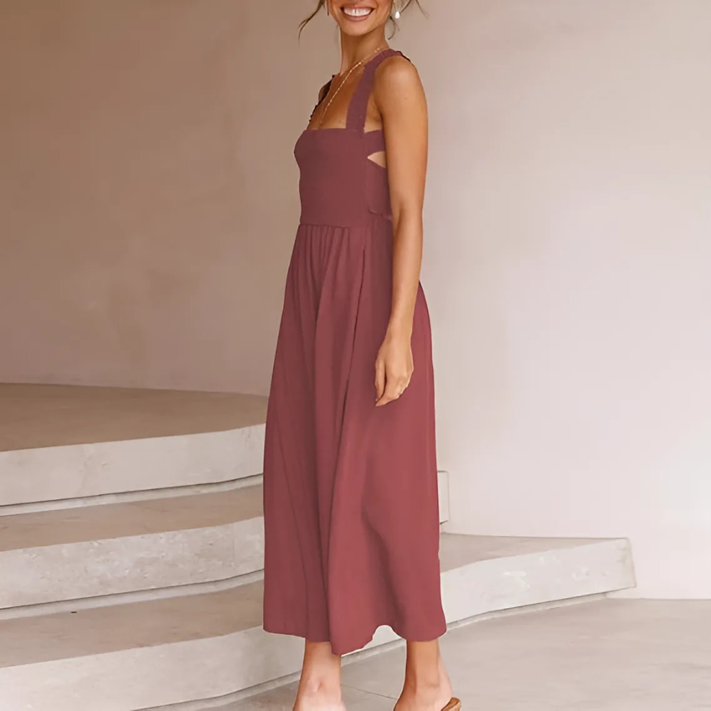Robe longue à dos nu croisé pour femme marron (2)
