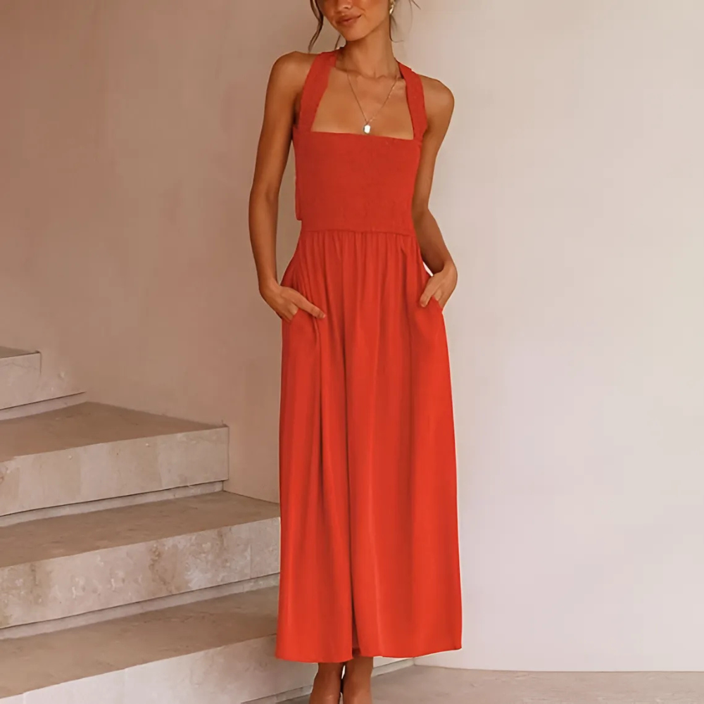 Robe longue à dos nu croisé pour femme