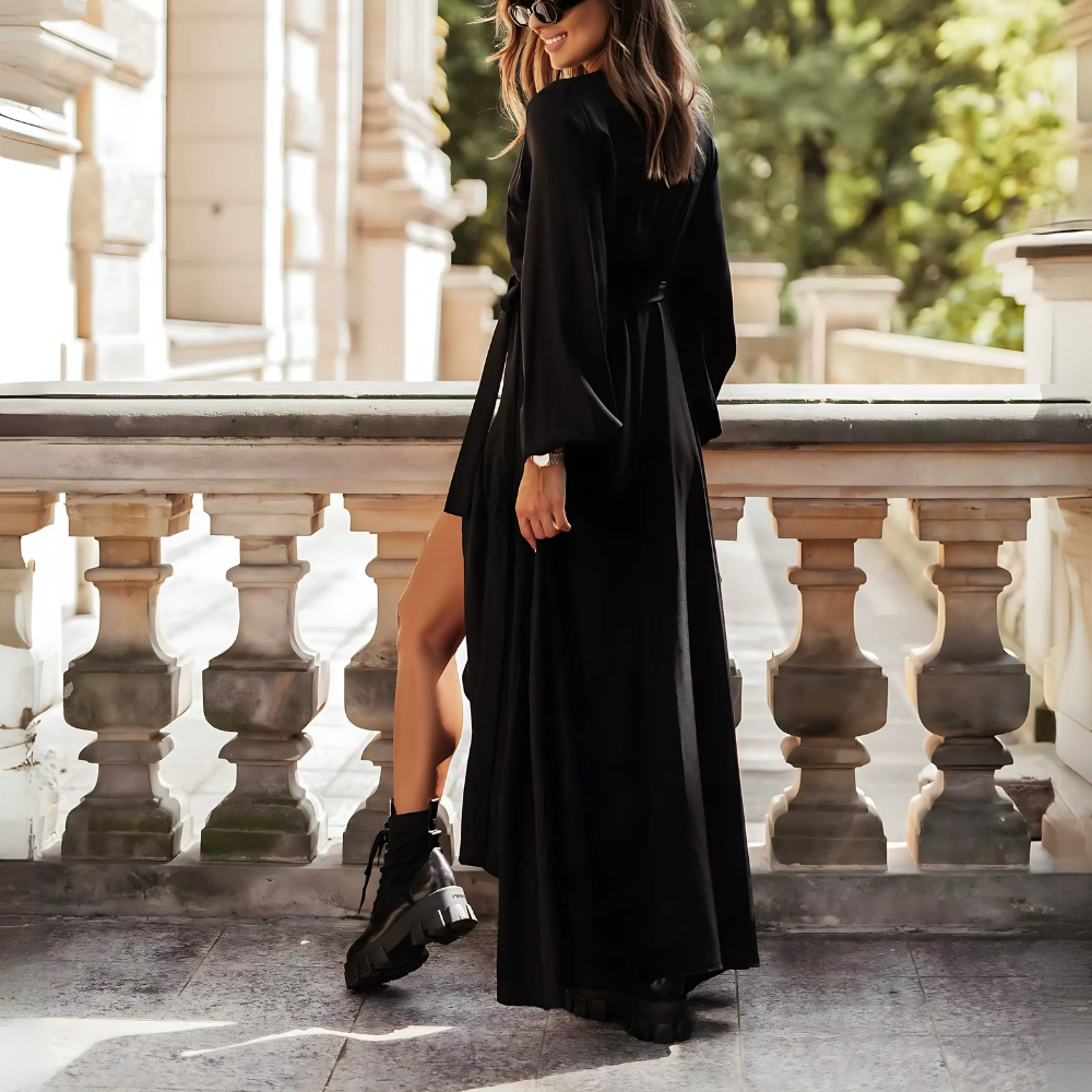 robe longue portefeuille élégante noire (2)