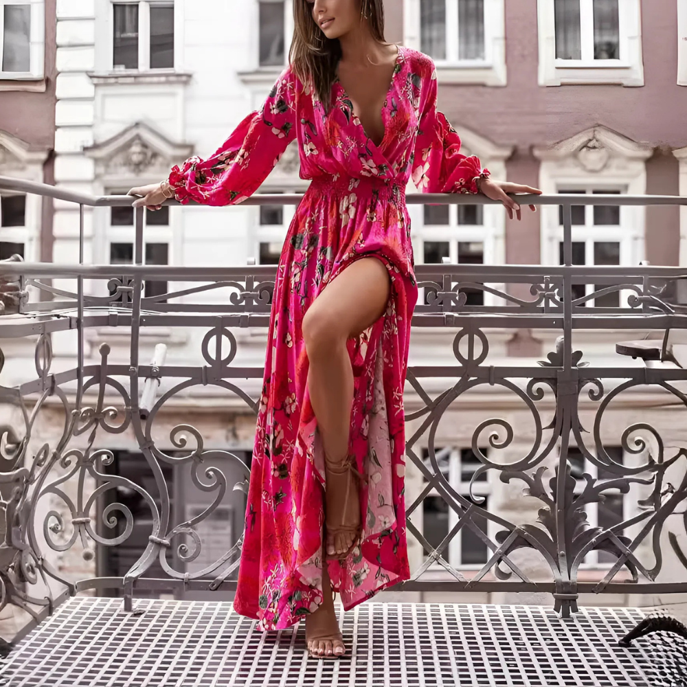 robe longue rose fleurie