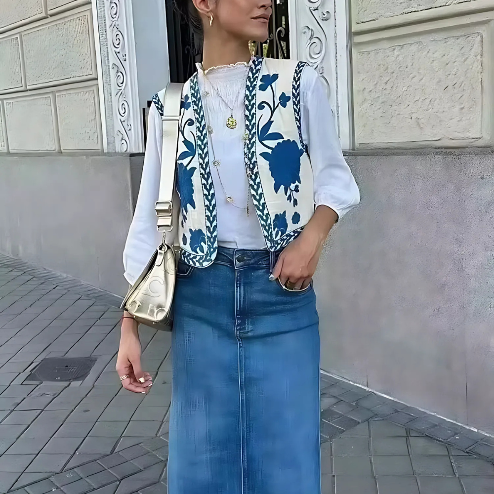 Gilet sans manche brodé femme