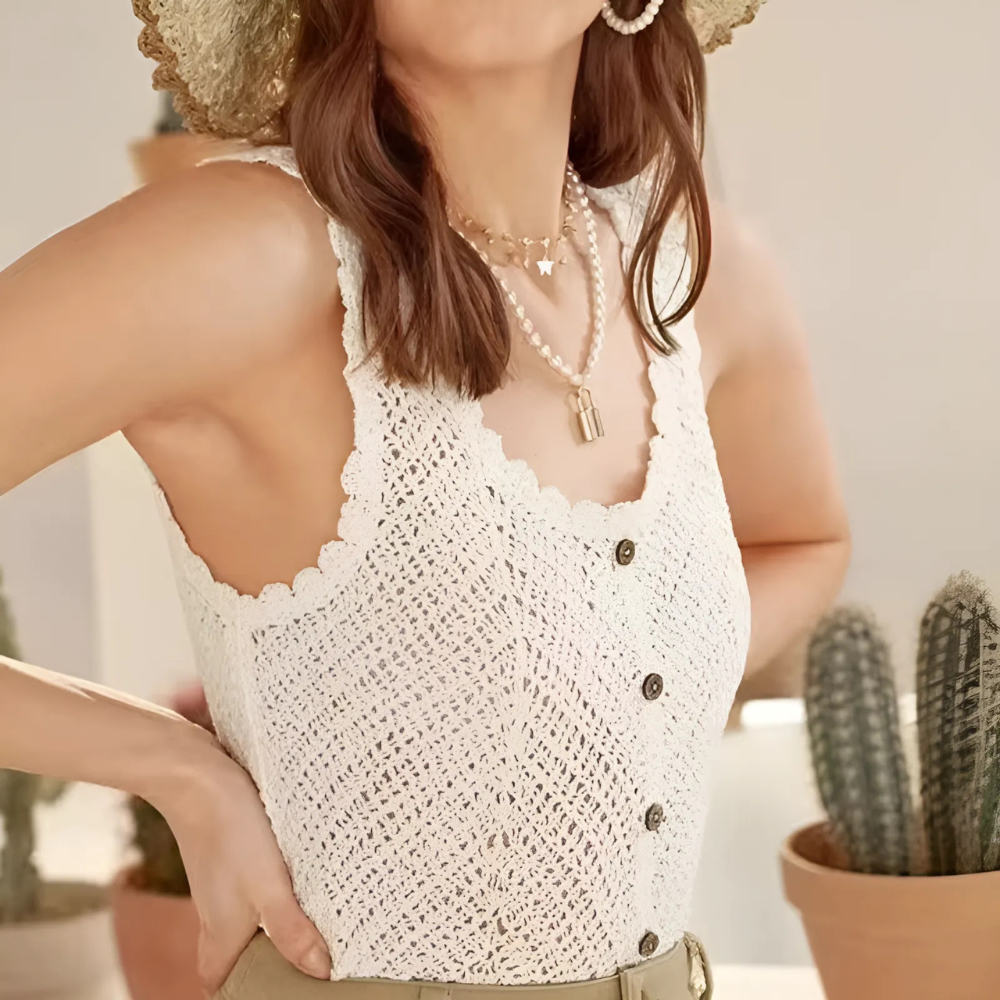Haut en crochet blanc écru
