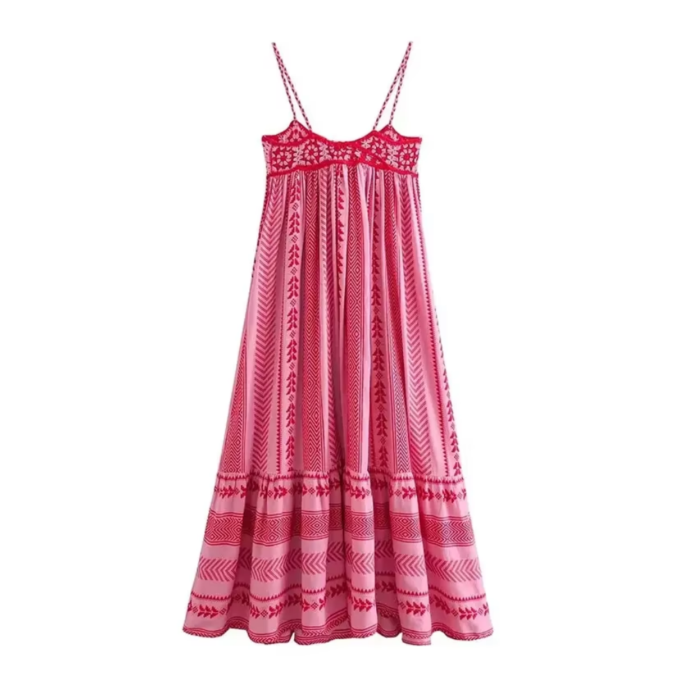 robe longue rose à bretelles femme tendance