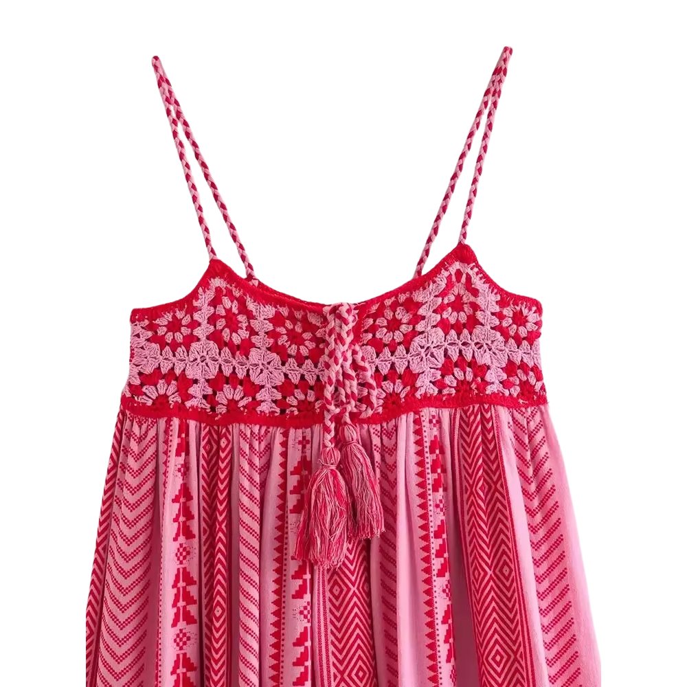 robe longue rose à bretelles femme bohème (2)