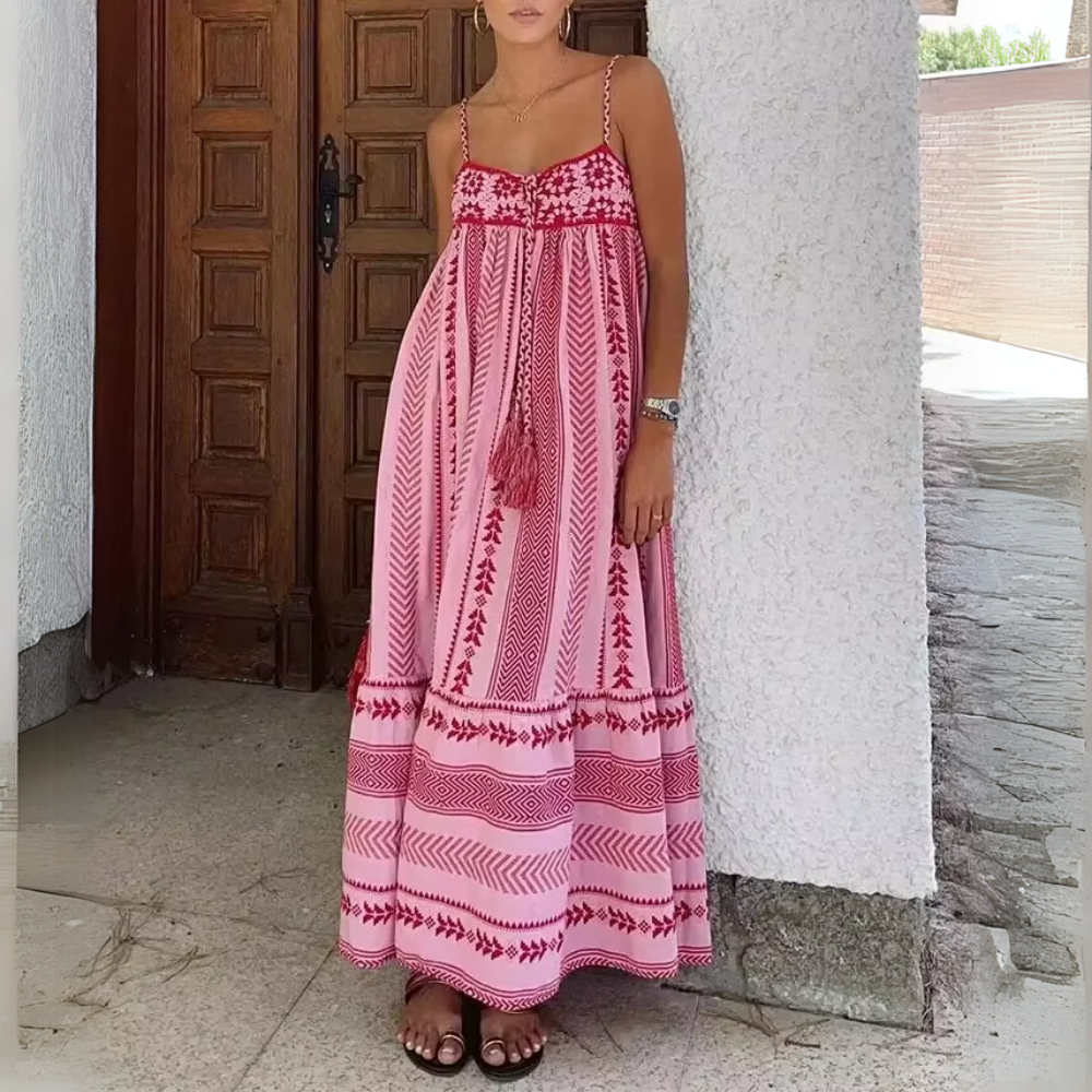 robe longue rose à bretelles femme bohème