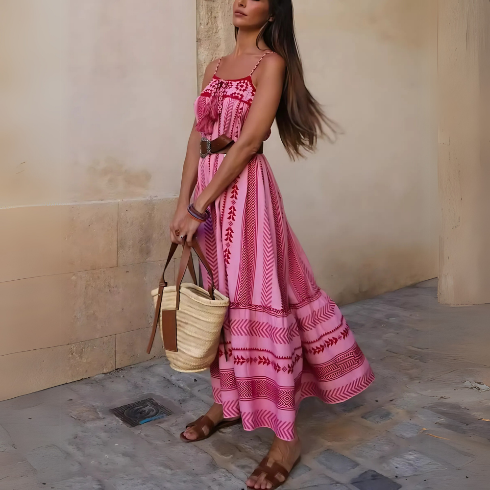 robe longue rose à bretelles femme été