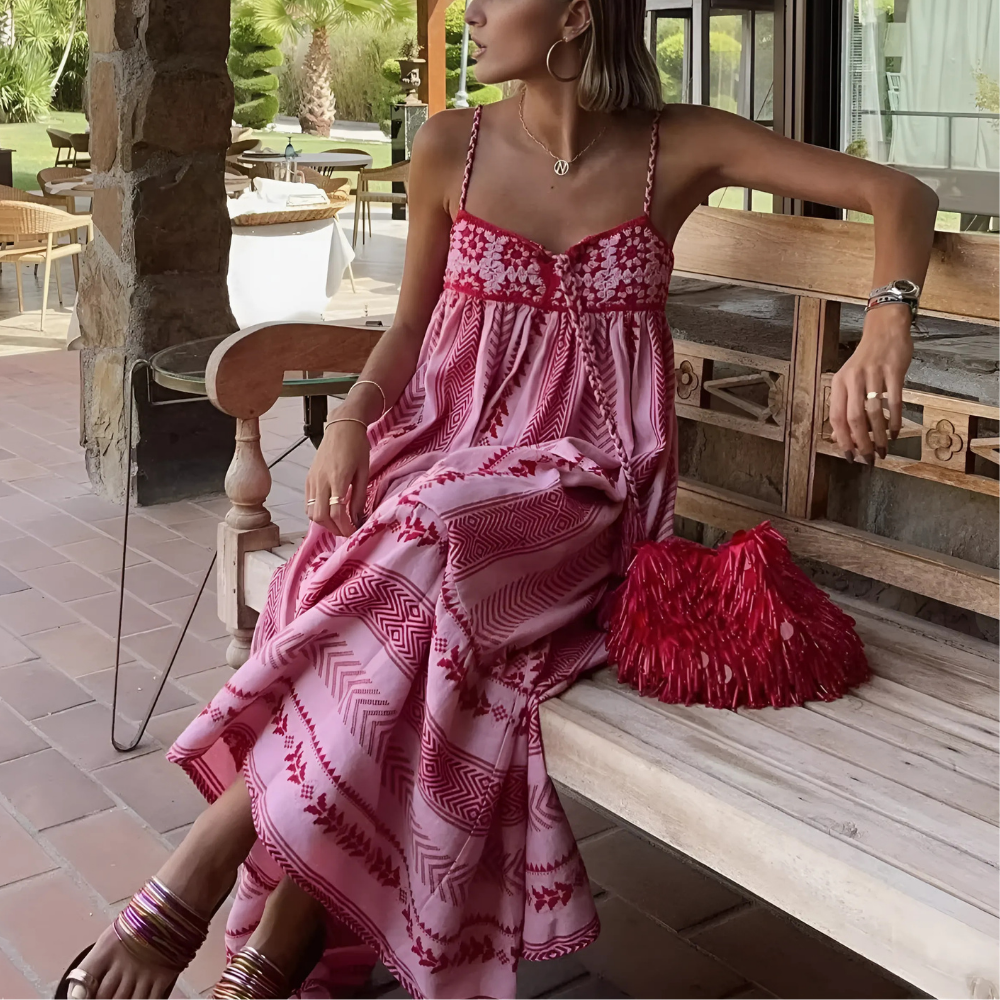 robe longue rose à bretelles femme
