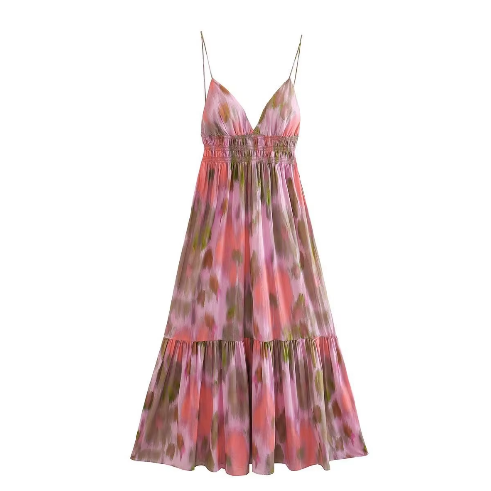 robe longue à bretelles imprimée tendance tye and die femme