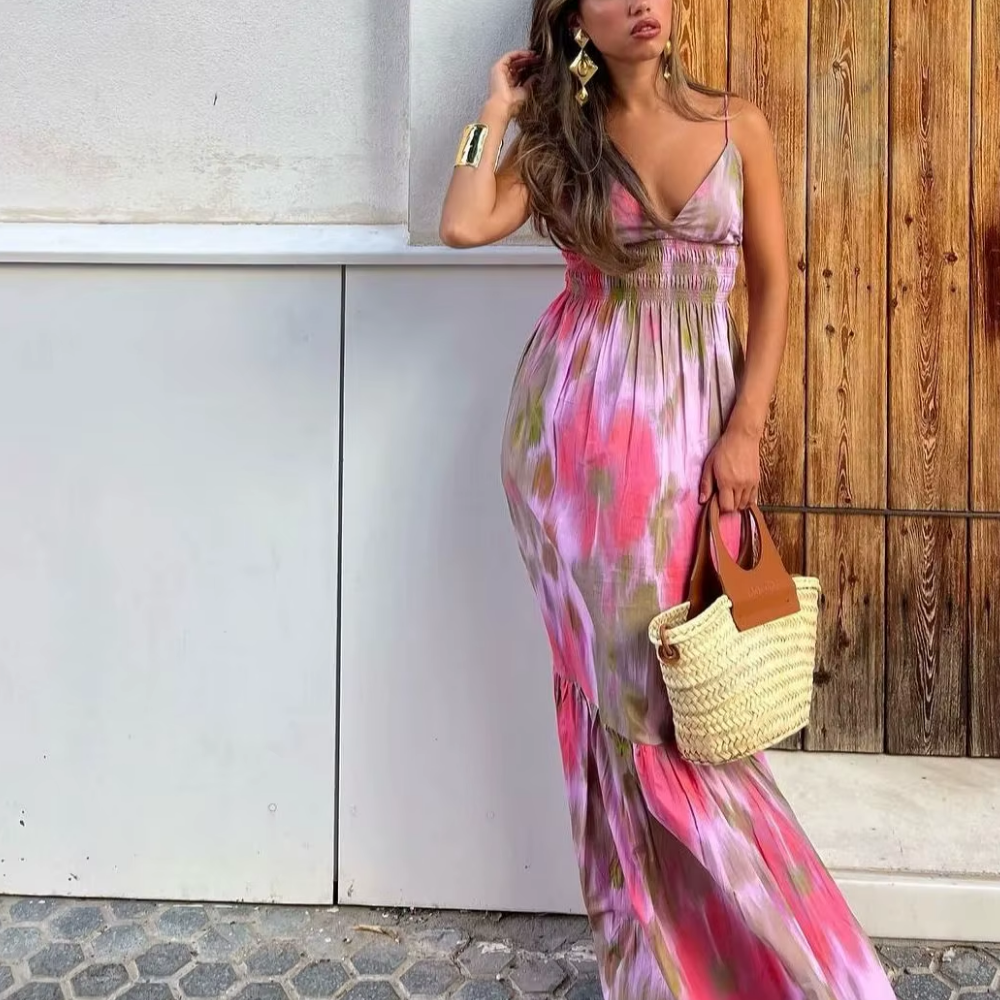 robe longue à bretelles imprimée tendance été