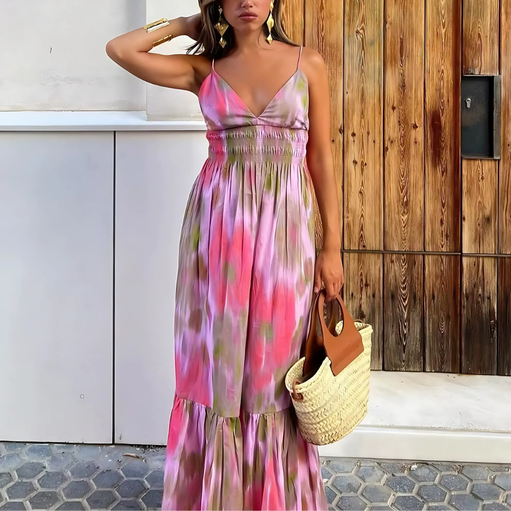robe longue à bretelles imprimée chic été plage
