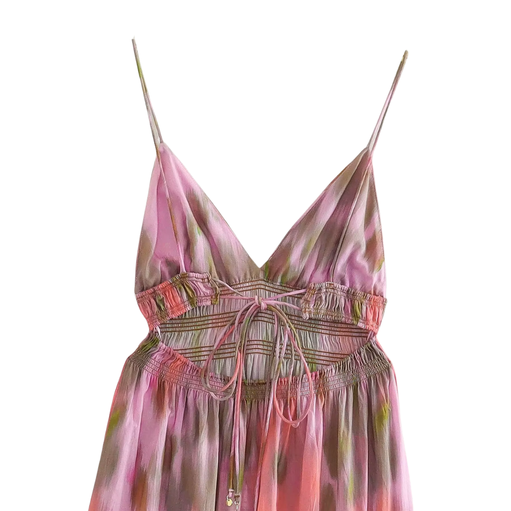 robe longue à bretelles imprimée tendance tye and die