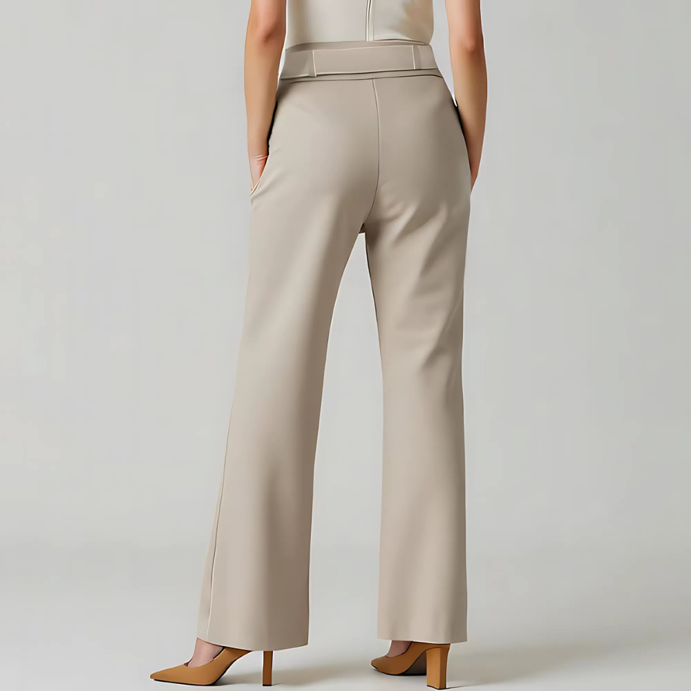 pantalon crème taille haute femme chic