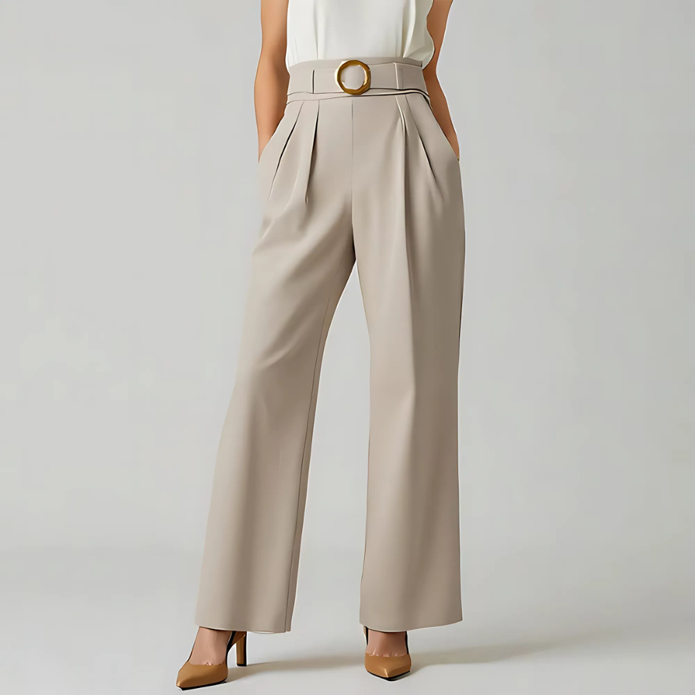 pantalon crème taille haute femme élégant