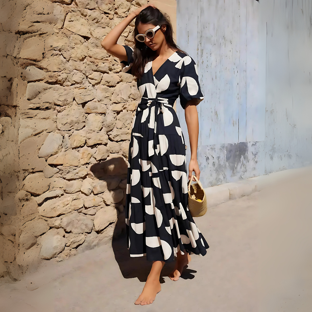 robe dété longue noire et blanche