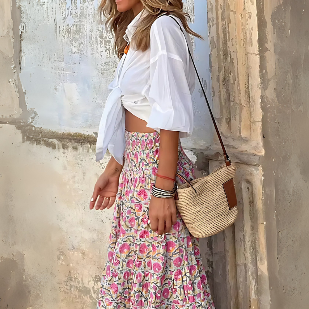 jupe longue fleurie rose femme