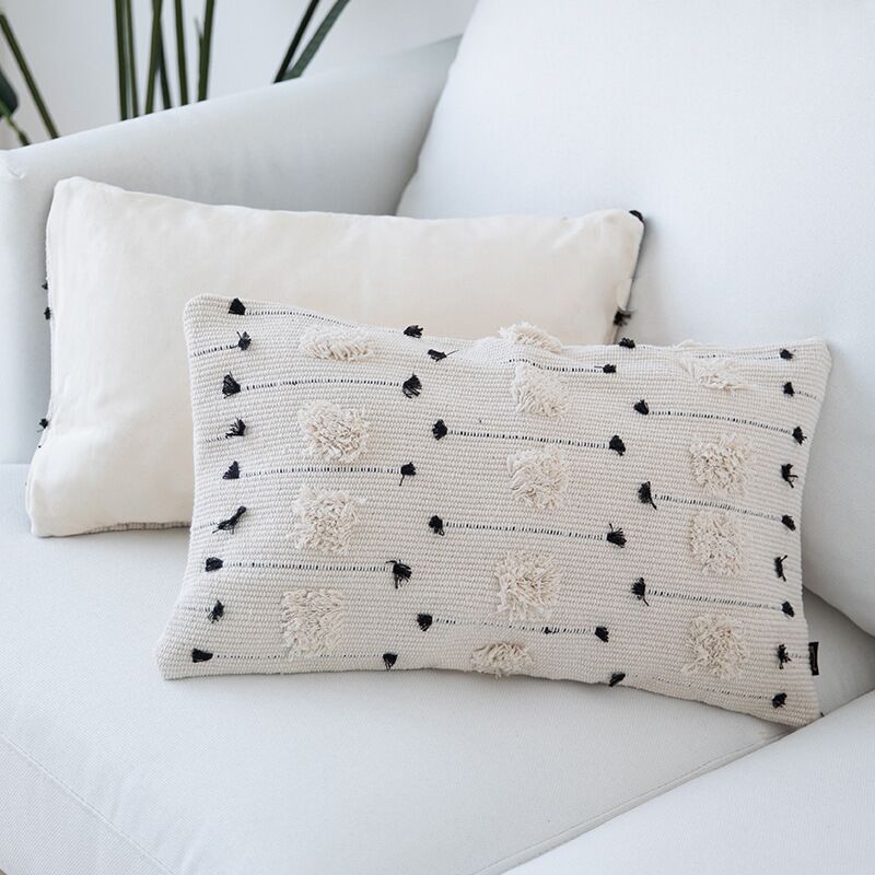 Housse-de-coussin-g-om-trique-Blanc-noir-housse-d-oreiller-tiss-e-de-Style-marocain