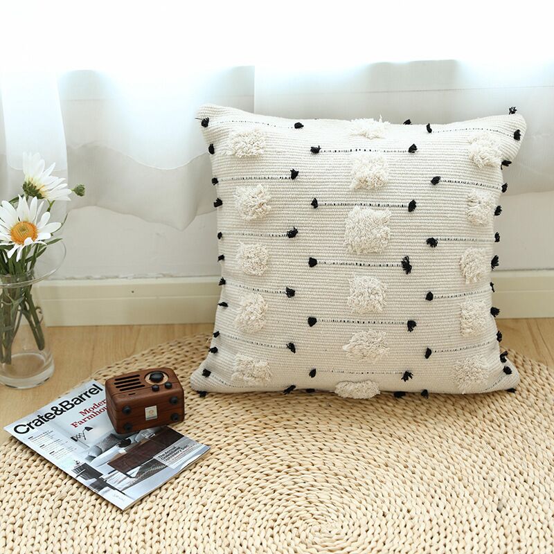 Housse-de-coussin-g-om-trique-Blanc-noir-housse-d-oreiller-tiss-e-de-Style-marocain