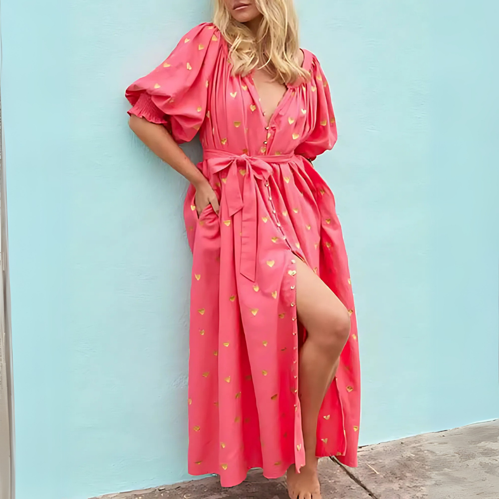 robe longue rose imprimée