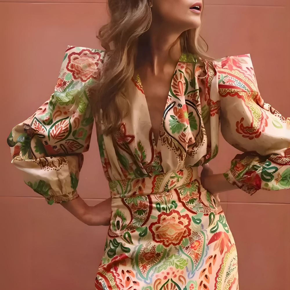 Robe maxi imprimée à col en V
