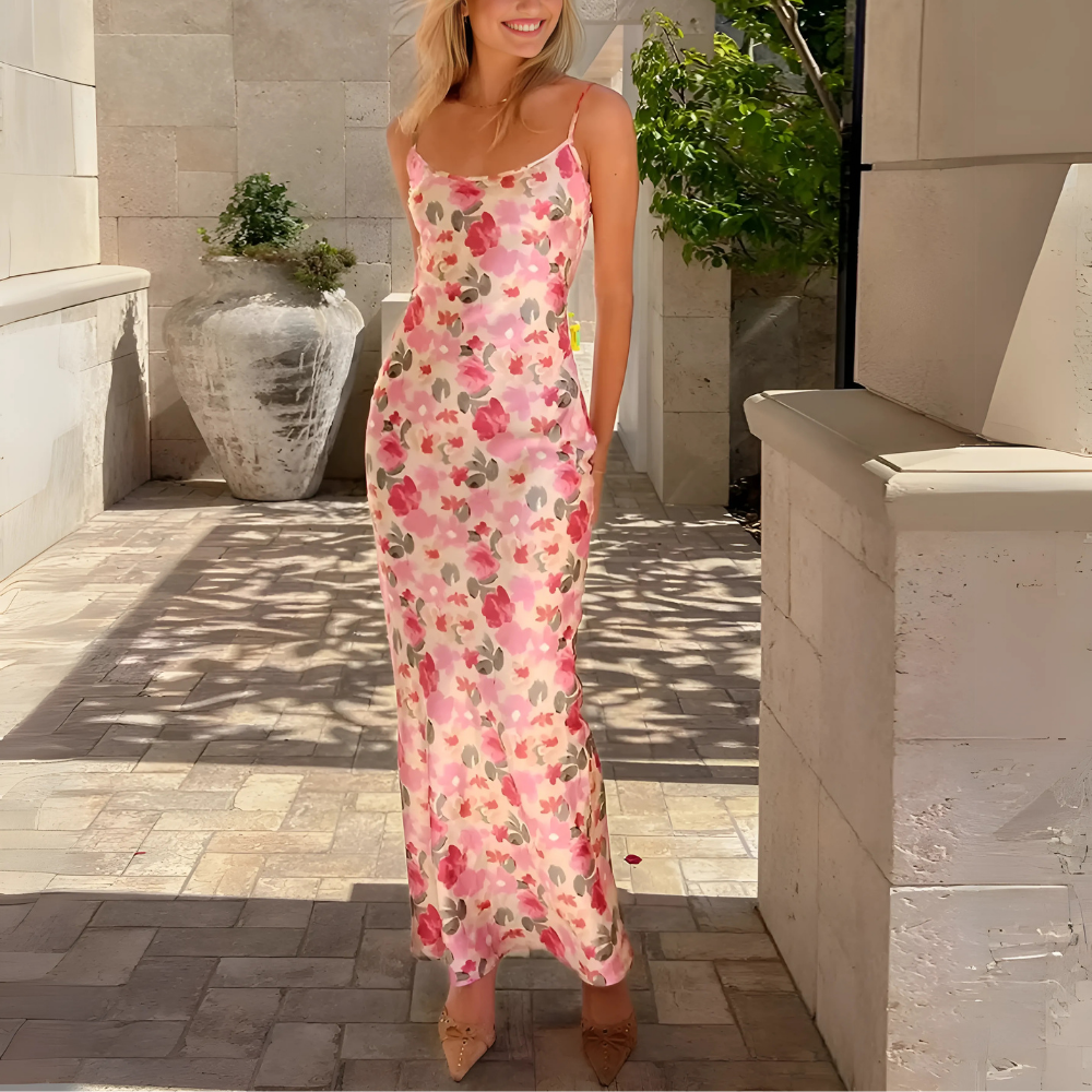 Robe longue à bretelles fleurie