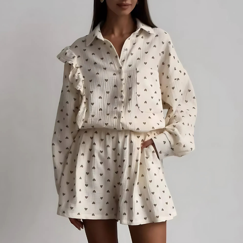 ensemble short coeur gaze de coton