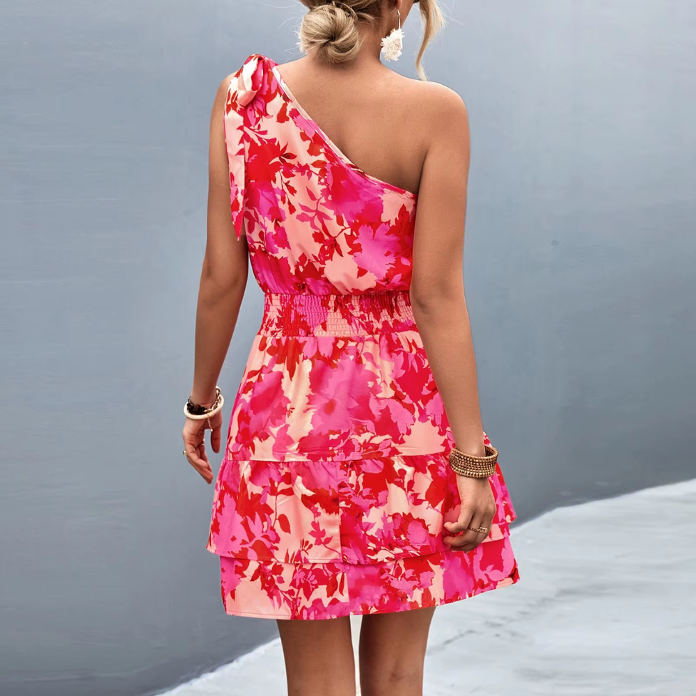 robe courte dété fleurie asymétrique (3)