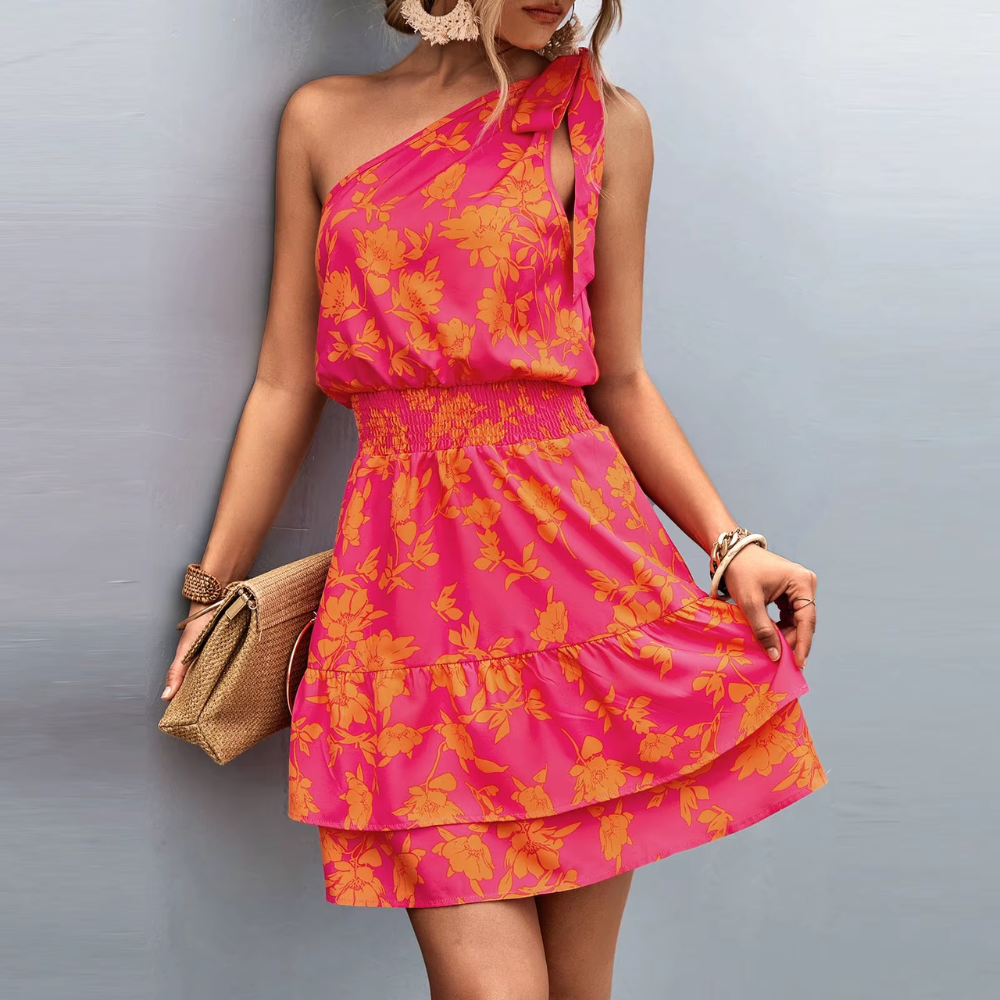 robe courte dété fleurie asymétrique (5)