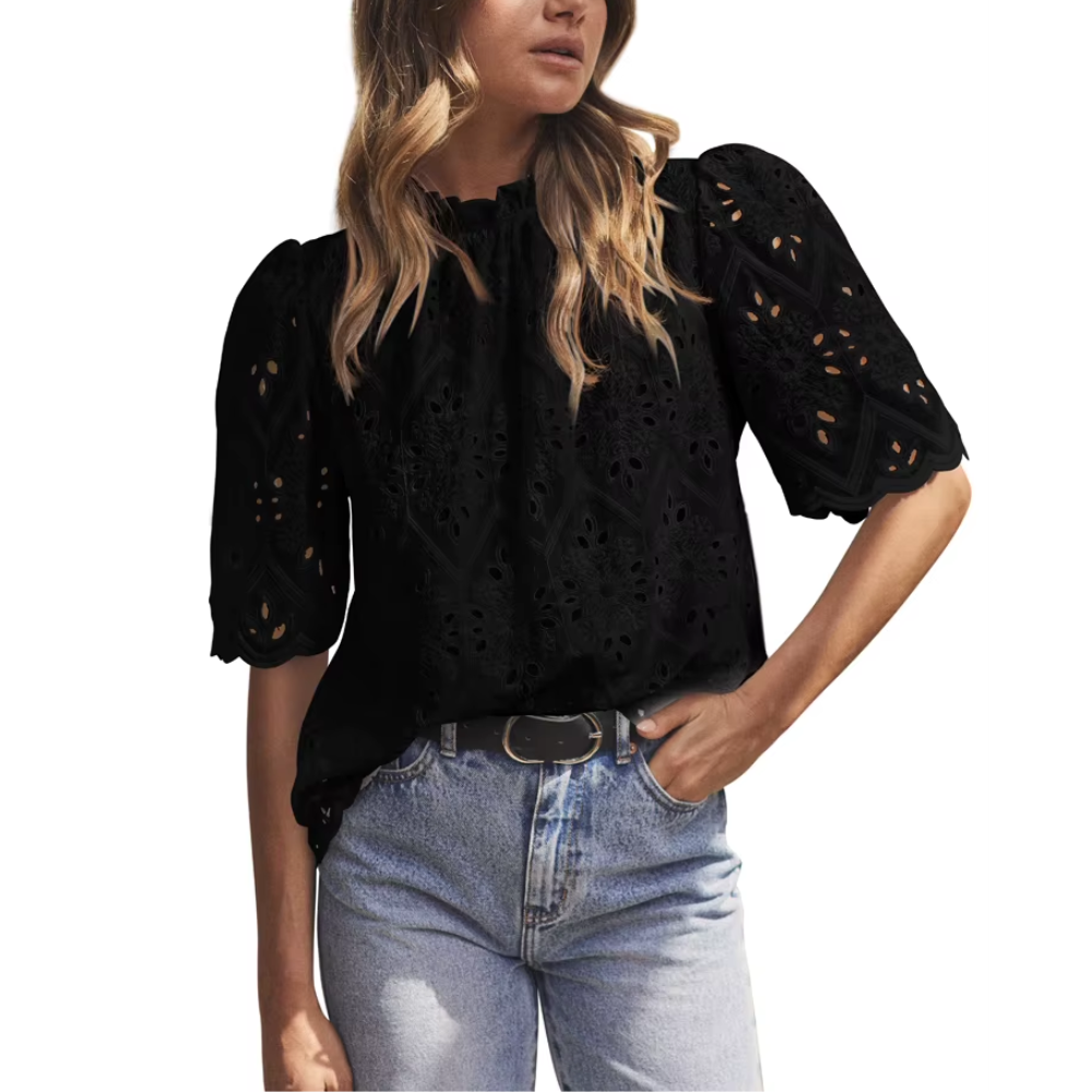 blouse à manches courtes en dentelle noire