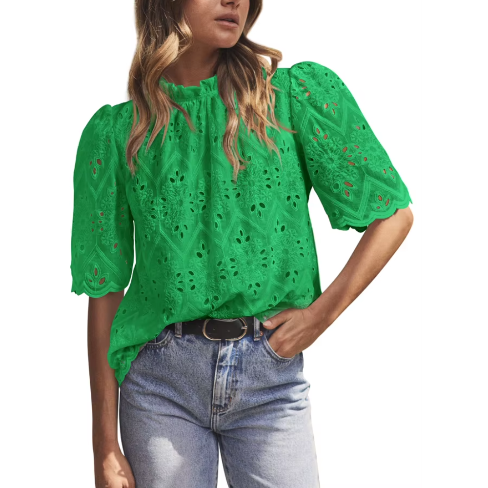 blouse à manches courtes en dentelle verte