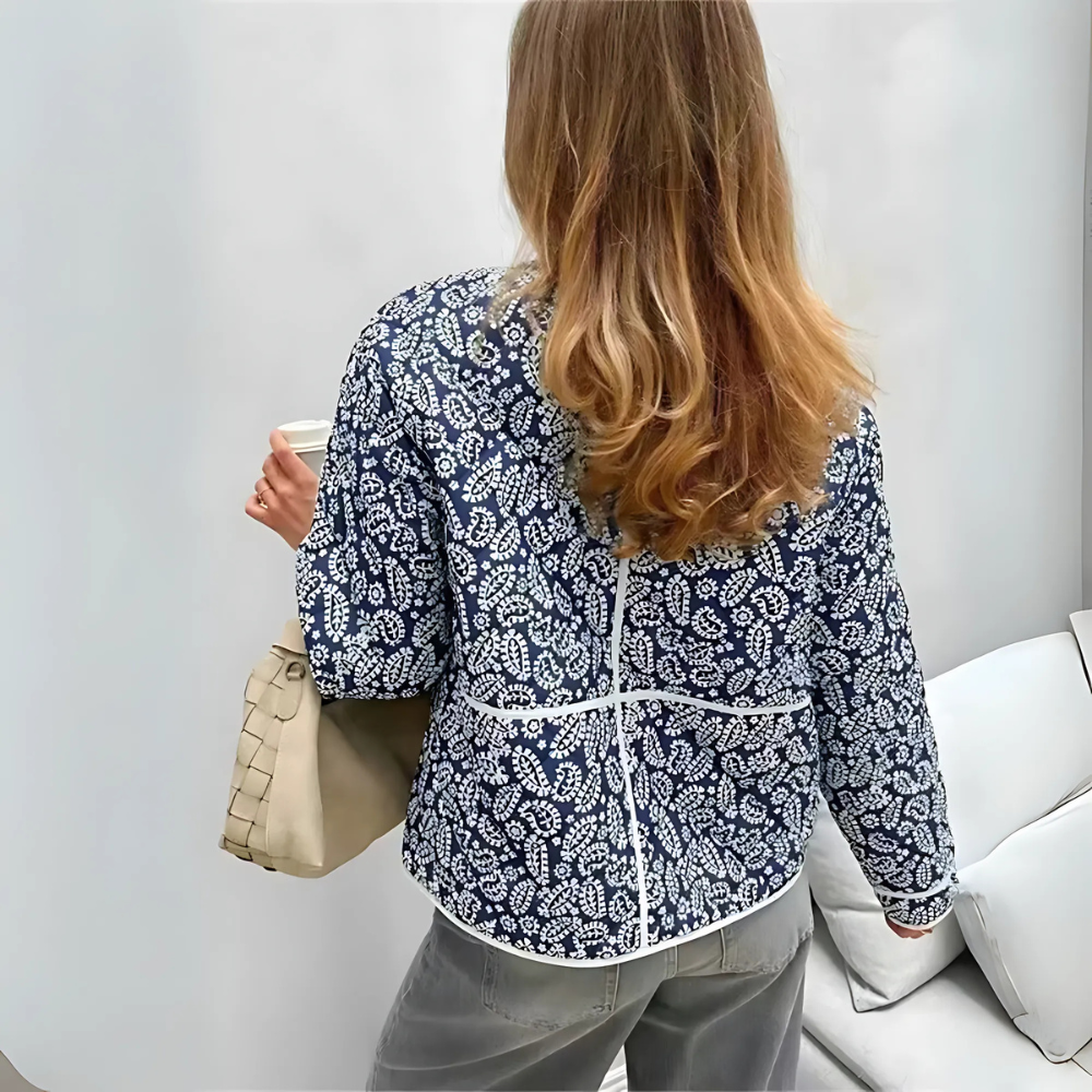Veste en coton bleu fleurie femme (3)
