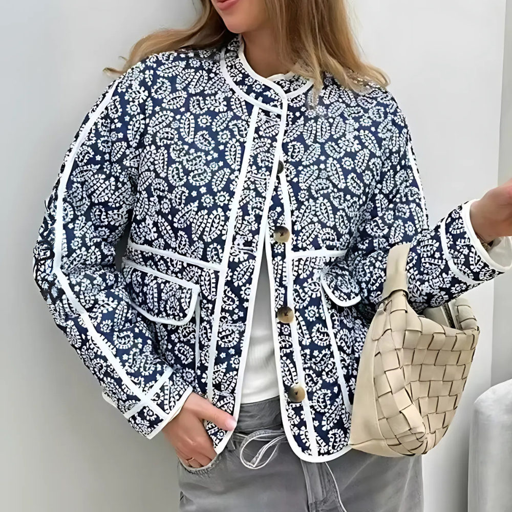 Veste en coton bleu fleurie femme