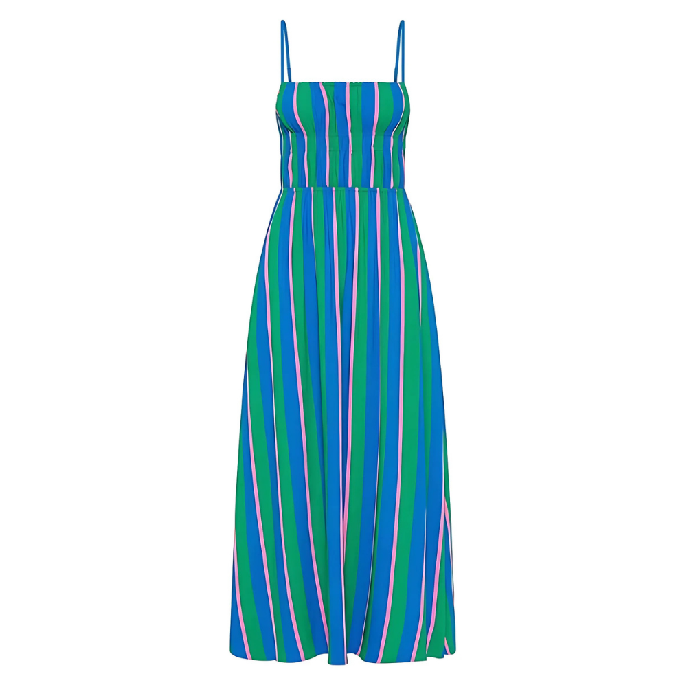 robe longue bleue à bretelles (3)