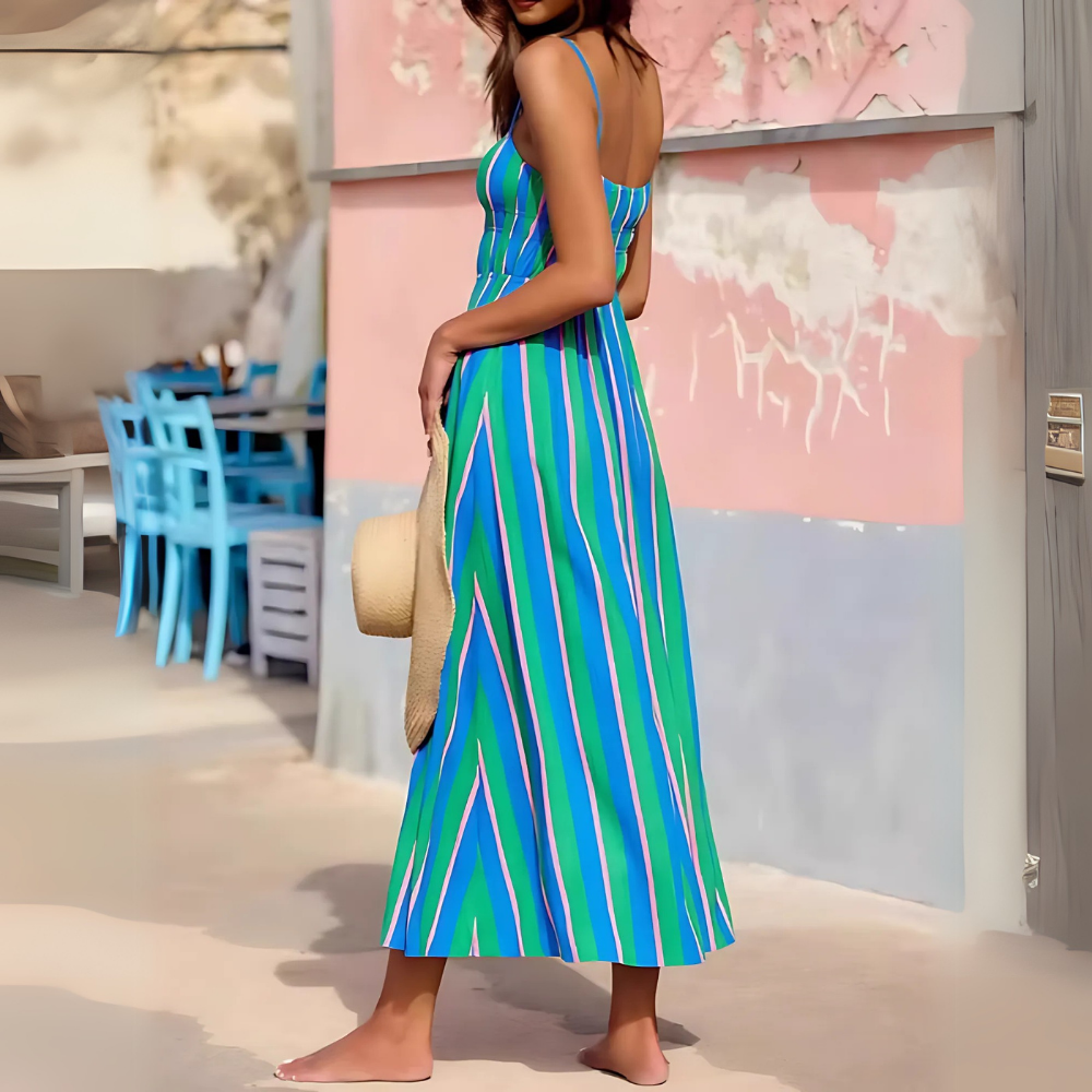 robe longue bleue à bretelles