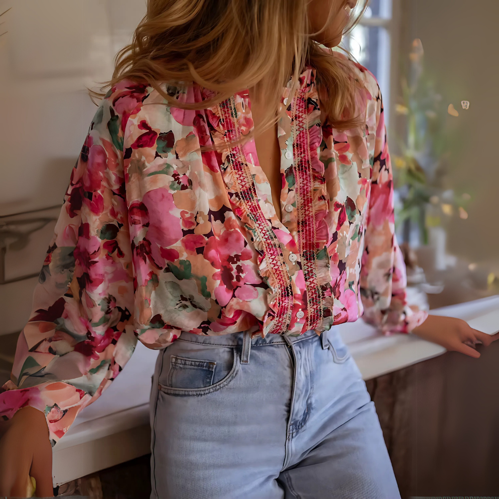 chemisier imprimé fleuri rose (3)