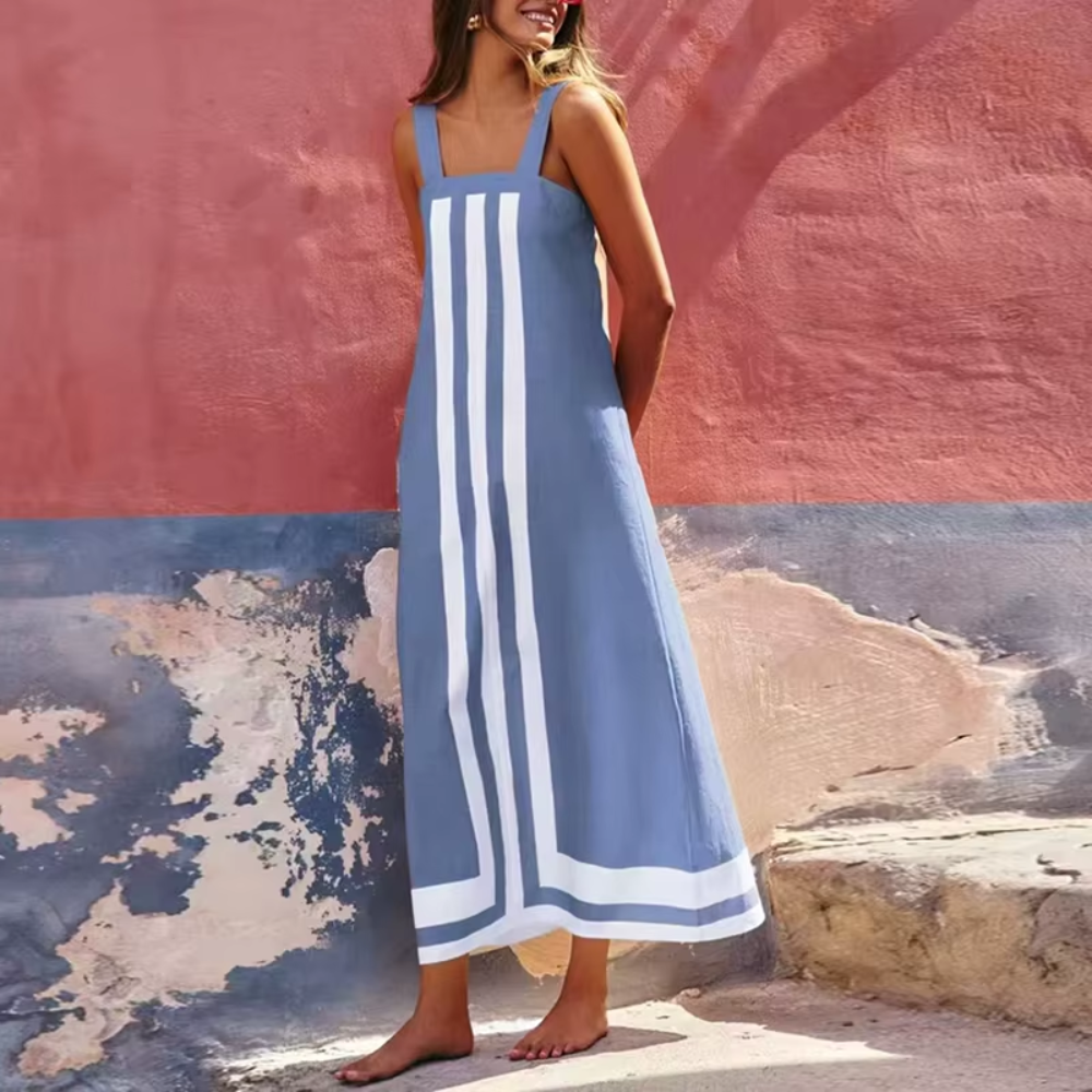 robe longue à bretelles bleue