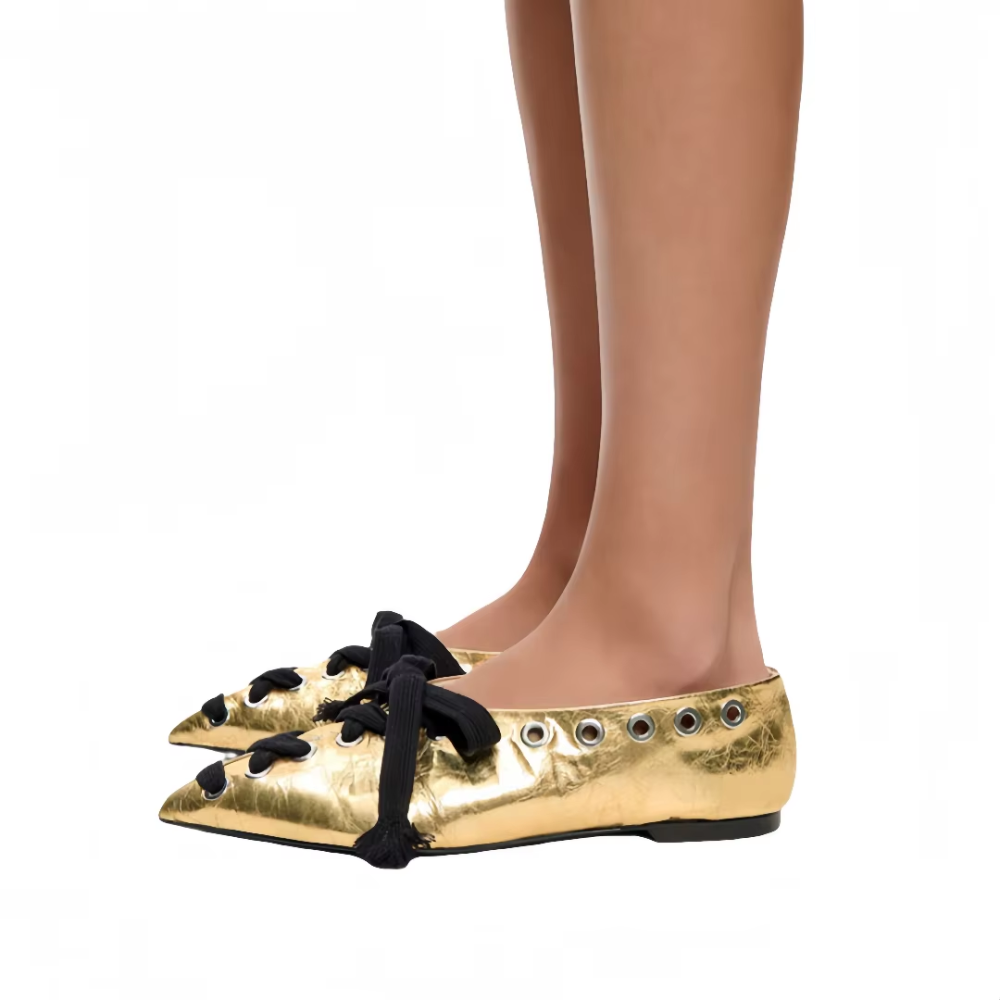 ballerines à lacets dorées (4)