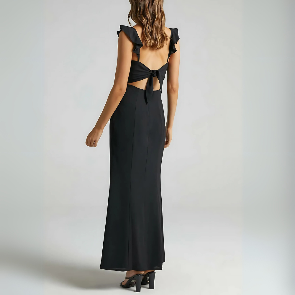 robe de soirée longue noire dos ouvert