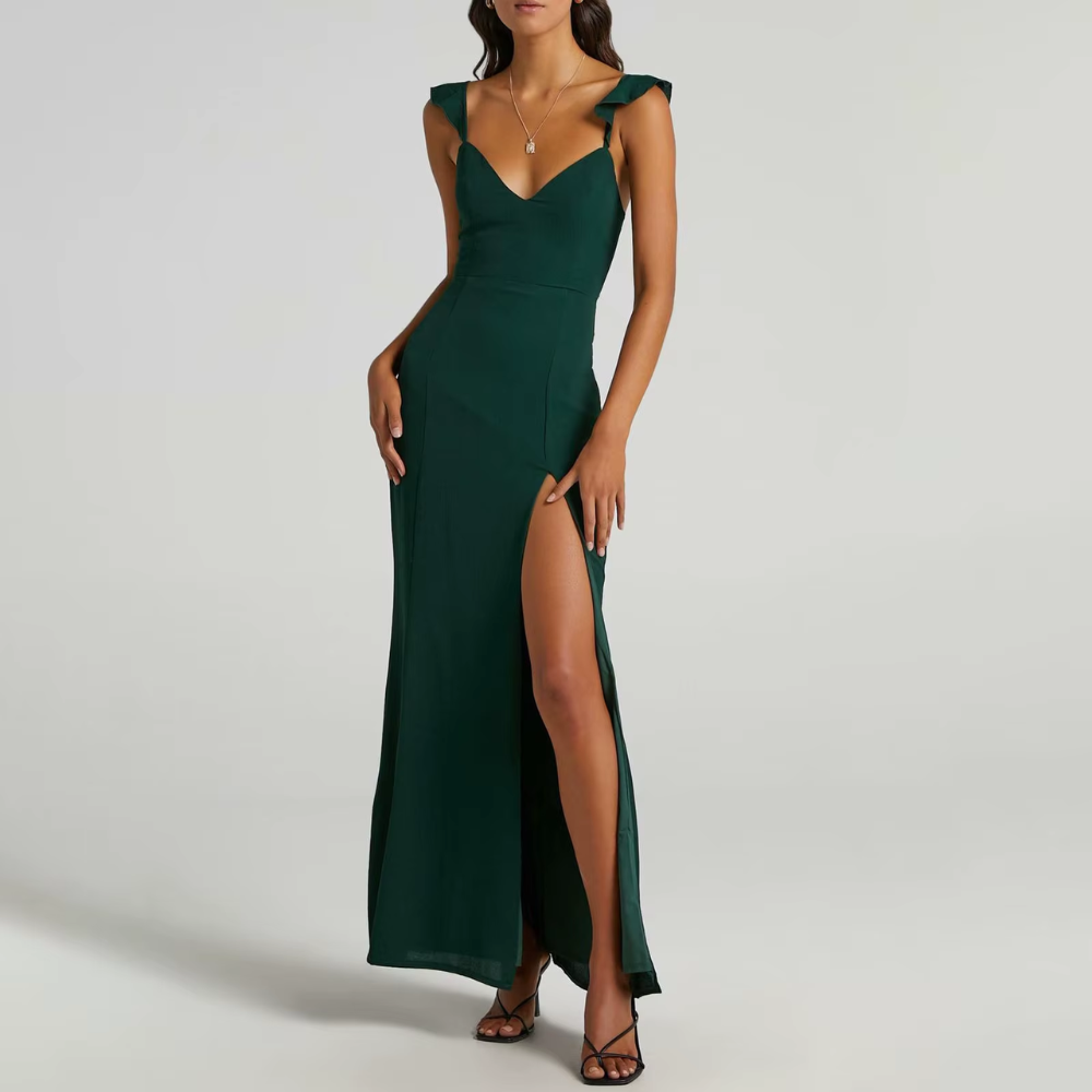 robe de soirée vert émeraude dos nu