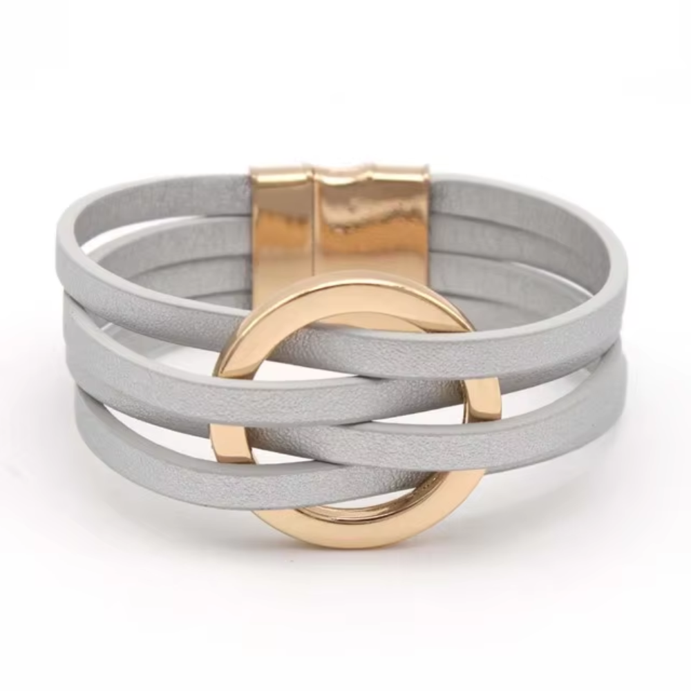 bracelet en cuir multirang gris
