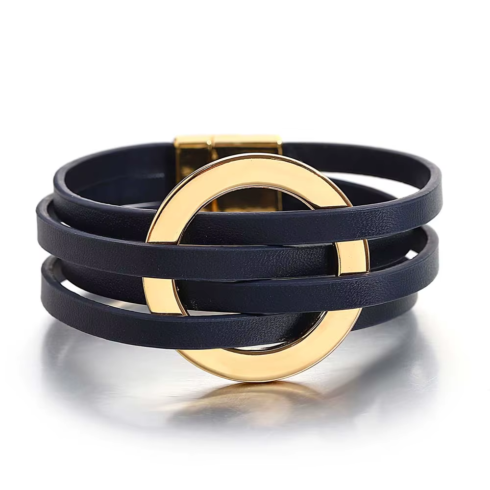 bracelet en cuir multirang marine (2)