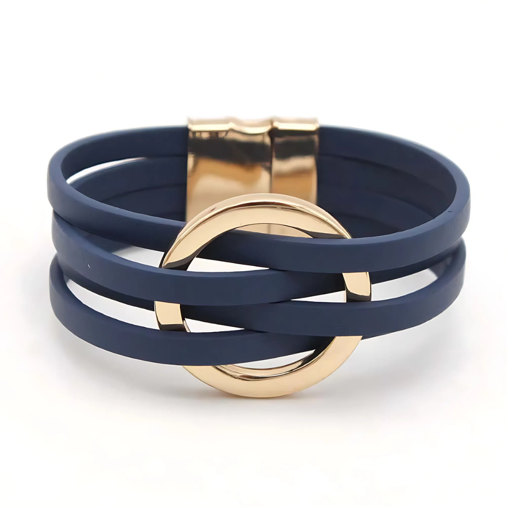 bracelet en cuir multirang marine