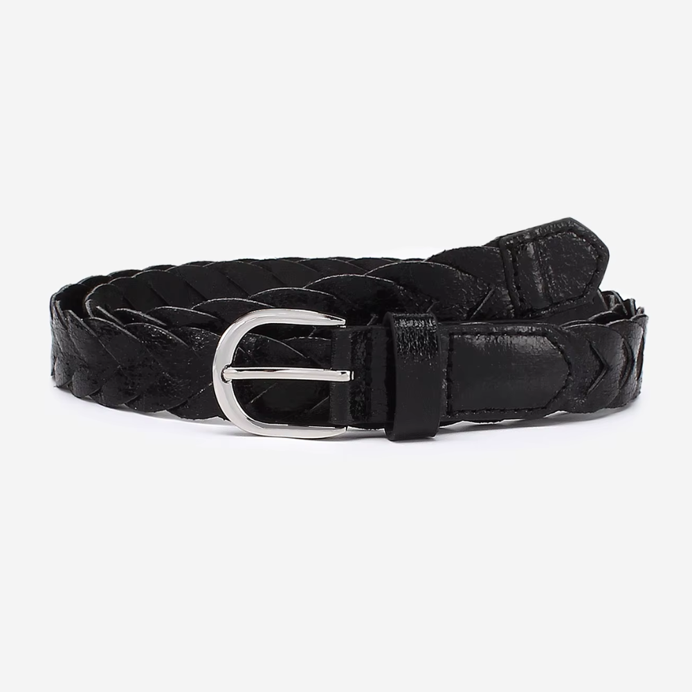 ceinture tressée en cuir noir