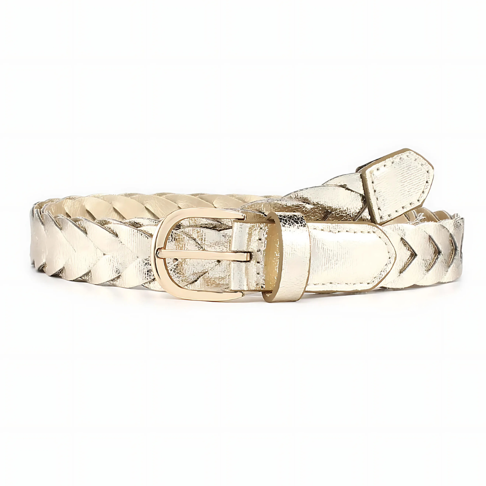 ceinture tressée en cuir doré