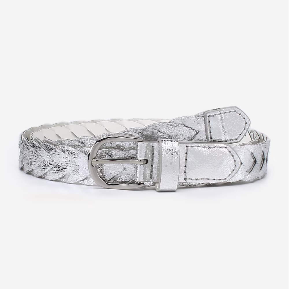ceinture tressée en cuir argent