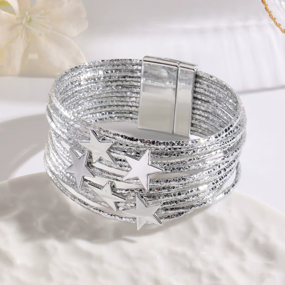 bracelet multi rang cordon étoile argent (2)
